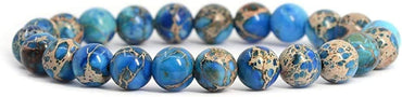 Blue Sea Sediment Jasper Gemstone 8mm Round Beads Stretch Bracelet 7 Inch Unisex
