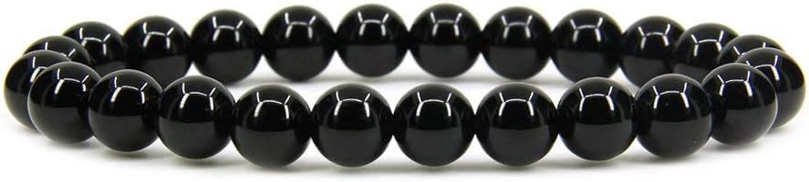 Natural AA Grade Black Agate Gemstone 8mm Round Beads Stretch Bracelet 7inch Unisex