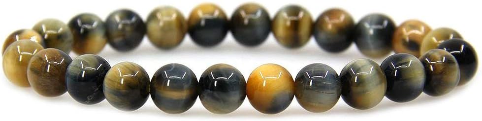 Natural Golden Blue Tiger Eye Gemstone 8mm Round Beads Stretch Bracelet 7inch Unisex