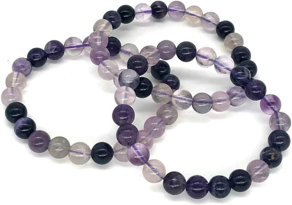 Angelstones Natural Multi-Color Purple Fluorite Gemstone 8mm Round Beads Stretch Bracelet 7 Inch Unisex