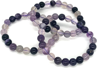 Angelstones Natural Multi-Color Purple Fluorite Gemstone 8mm Round Beads Stretch Bracelet 7 Inch Unisex