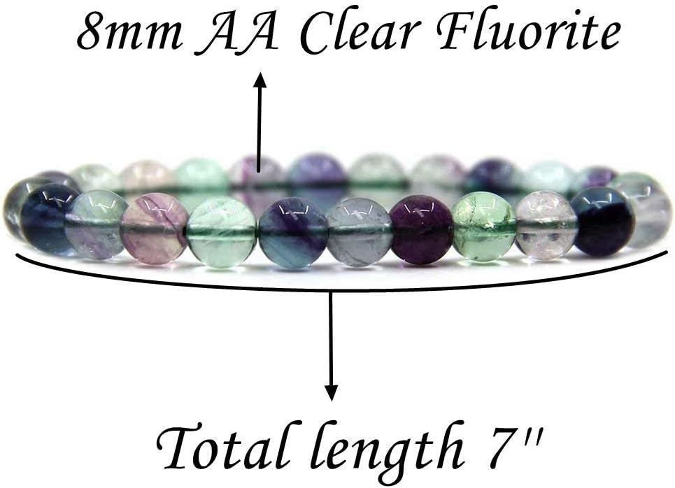 Natural AA Clear Fluorite Gemstone 8mm Round Beads Stretch Bracelet 7inch Unisex