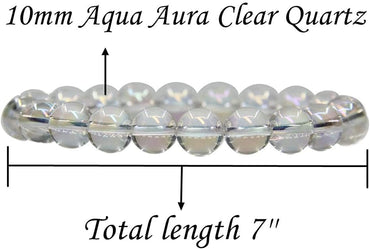 Aqua Aura Clear Quartz Gemstones Healing Power Crystal Elastic Stretch Beaded Bracelet 7inch Unisex,10mm Beads