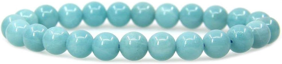 Natural Blue Amazonite Gemstone 8mm Round Beads Stretch Bracelet 7inch Unisex