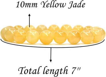 Angelstones Natural Yellow Jade Genuine Semi-Precious Gemstones Healing 10mm Beaded Stretch Bracelet 7inch Unisex