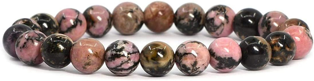 Natural Matrix Rhodonite Gemstone 8mm Round Beads Stretch Bracelet 7 Inch Unisex