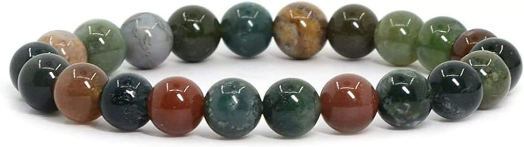 Natural Multicolor Indian Agate Gemstone 8mm Round Beads Stretch Bracelet 7inch Unisex