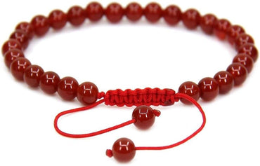 Natural AA Grade Red Agate Gemstone 6mm Round Beads Adjustable Bracelet 7inch Unisex