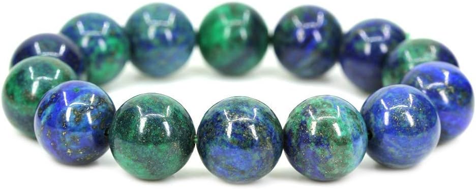 Angelstones Natural Lapis Chrysocolla Gemstones Healing Power Elastic Stretch 14mm Beads Beaded Bracelet 7inch Mens