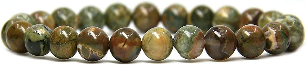 Natural Rhyolite Jasper Gemstone 8mm Round Beads Stretch Bracelet 7inch Unisex