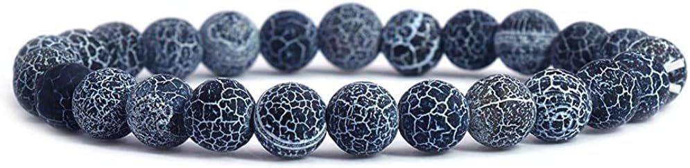 Dark Blue Weathered Agate Gemstone 8mm Round Beads Stretch Bracelet 7 Inch