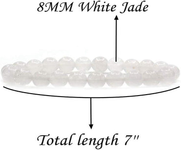 White Jade Gem Semi Precious Gemstone 8mm Ball Beads Stretch Bracelet 7inch Unisex