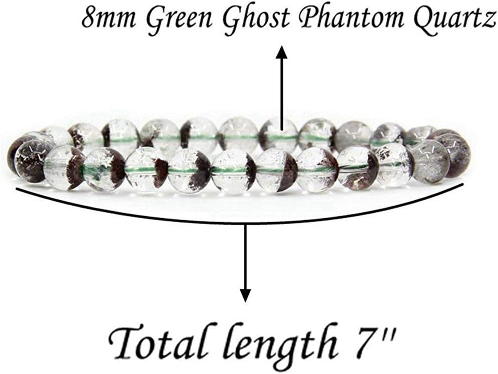 Natural Green Ghost Phantom Quartz Handmade Gemstone 8mm Round Beads Elastic Bracelet 7inch Unisex