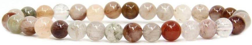 Angelstones Natural Multicolor Rutilated Quartz Gemstone 6mm Round Beads Stretch Bracelet 7inch Unisex