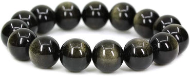 Angelstones Natural A Golden Obsidian Genuine Semi-Precious Gemstones Healing Power Elastic Stretch 14mm Beads Beaded Bracelet 7inch Mens