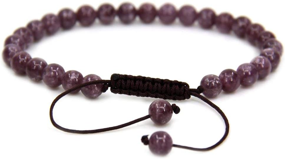 Natural A Grade Lepidolite Lithium Mica Gemstone 6mm Round Beads Adjustable Bracelet 7inch Unisex