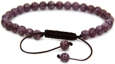 Natural A Grade Lepidolite Lithium Mica Gemstone 6mm Round Beads Adjustable Bracelet 7inch Unisex