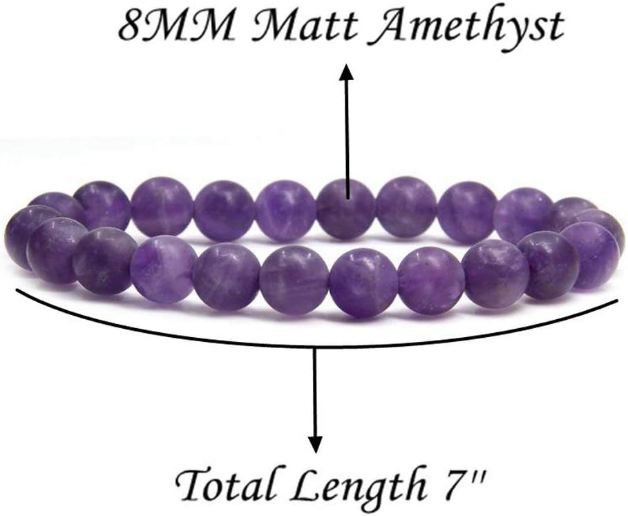 Matt Dark Amethyst Gem Semi Precious Gemstone 8mm Ball Beads Stretch Bracelet 7inch Unisex