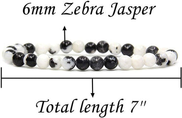 Angelstones Natural Zebra Jasper Gemstone 6mm Round Beads Stretch Bracelet 7inch Unisex