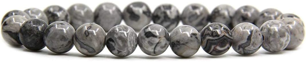 Natural Gray Picture Jasper Gemstone 8mm Ball Beads Stretch Bracelet 7inch Unisex