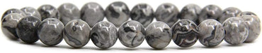 Natural Gray Picture Jasper Gemstone 8mm Ball Beads Stretch Bracelet 7inch Unisex