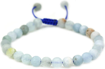 Angelstones Handmade Gemstone 6mm Matt Multicolor Aquamarine Round Beads Adjustable Braided Macrame Tassels Chakra Reiki Bracelets 7-9 inch Unisex