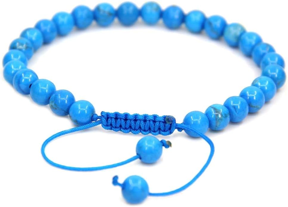 Natural Turquoise Howlite Gemstone 6mm Round Beads Adjustable Bracelet 7inch Unisex