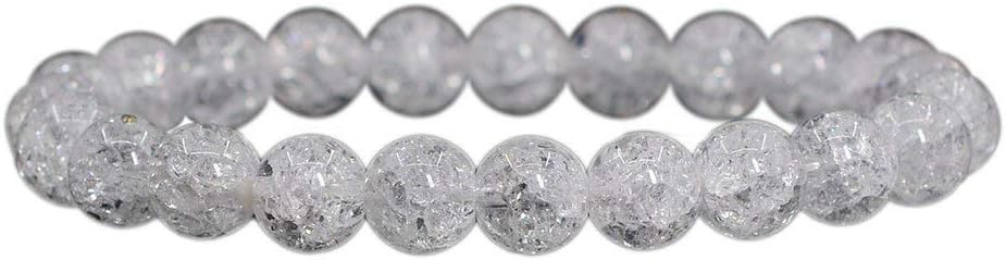 Natural Crackle Clear Quartz Handmade Gemstone 8mm Round Beads Elastic Bracelet 7inch Unisex
