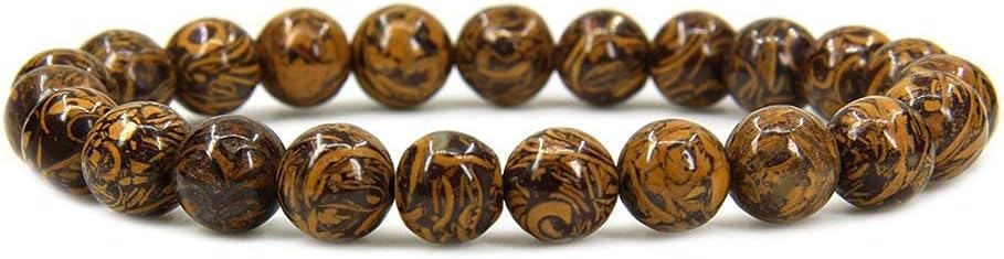 Natural Tiger Skin Jasper Gemstone 8mm Round Beads Stretch Bracelet 7inch Unisex