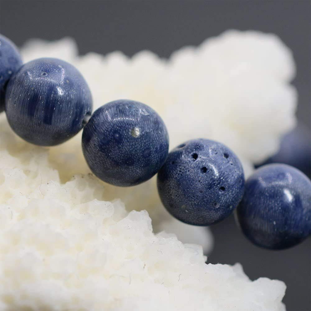 Natural Blue Sponge Coral Gemstone 8mm Round Beads Stretch Bracelet 7inch Unisex