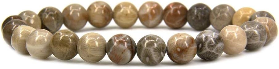 Natural Coral Fossil Gemstone 8mm Round Beads Stretch Bracelet 7inch Unisex