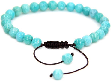 Natural Brazilian Amazonite Gemstone 6mm Round Beads Adjustable Bracelet 7inch Unisex