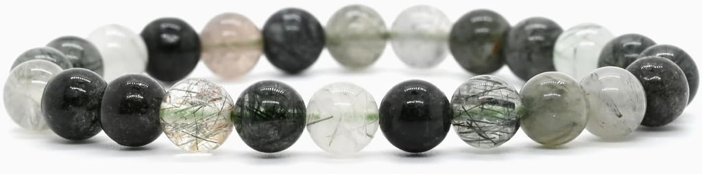 Natural Green Rutilated Quartz Gemstone 8mm Round Beads Stretch Bracelet 7inch Unisex