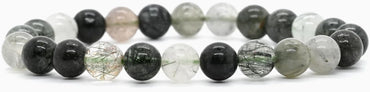 Natural Green Rutilated Quartz Gemstone 8mm Round Beads Stretch Bracelet 7inch Unisex