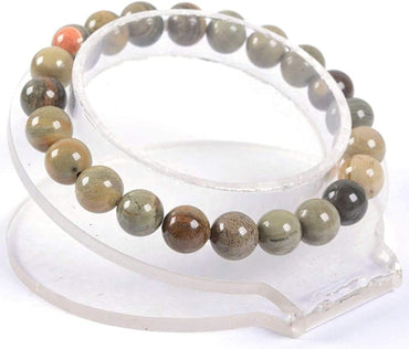 Natural Silver Leaf Jasper Gemstone 8mm Round Beads Stretch Bracelet 7 Inch Unisex
