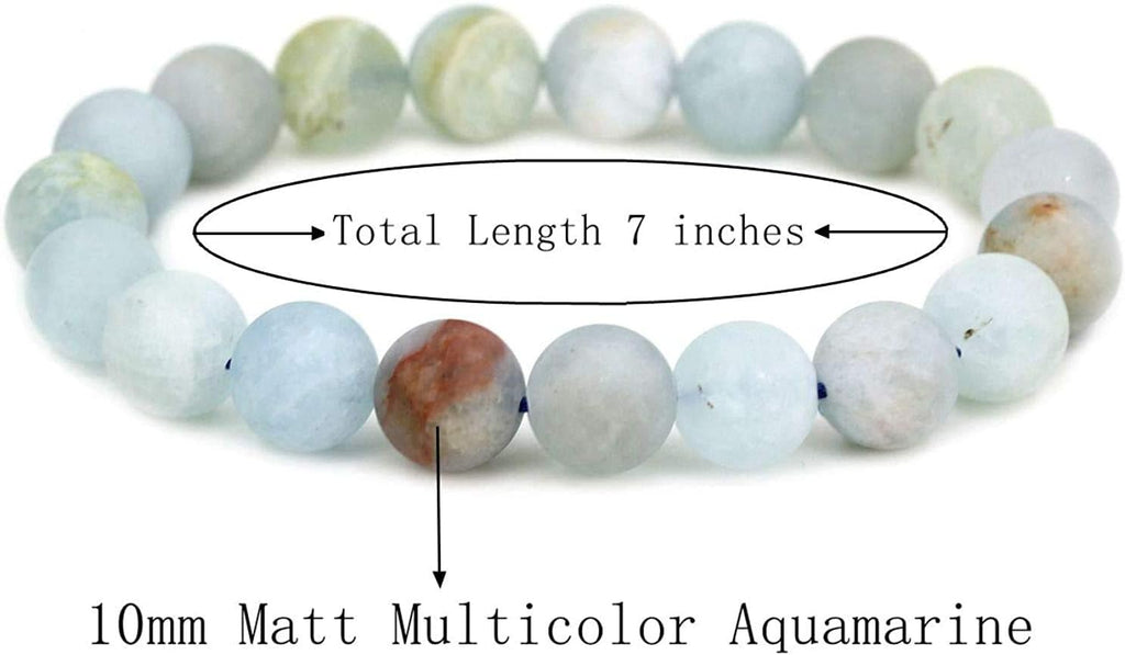 Angelstones Natural Matt Multicolor Aquamarine Nephrite Genuine Semi-Precious Gemstones Healing 10mm Beaded Stretch Bracelet 7inch Unisex