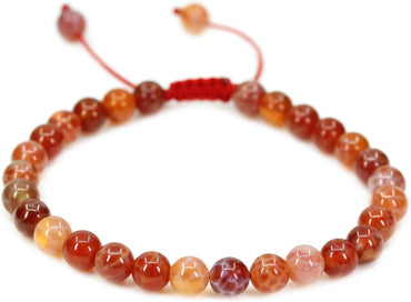 Natural Red Crab Fire Agate Gemstone 6mm Round Beads Adjustable Braided Macrame Tassels Chakra Reiki Bracelets 7-9 inch Unisex