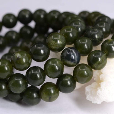 Angelstones Natural Dark Green Nephrite Gemstone 8mm Round Beads Stretch Bracelet 7 Inch Unisex