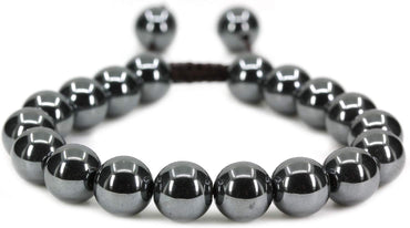 Angelstones Handmade Gemstone 10mm Black Hematite Round Beads Adjustable Braided Macrame Tassels Chakra Reiki Bracelets 7-9 inch Unisex