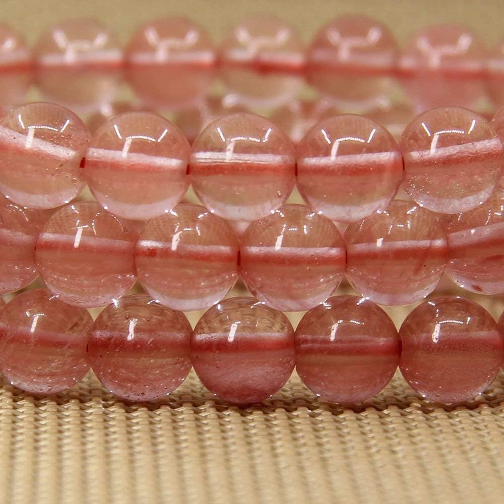 Smelted Cherry Quartz Gemstone 8mm Round Beads Stretch Bracelet 7inch Unisex