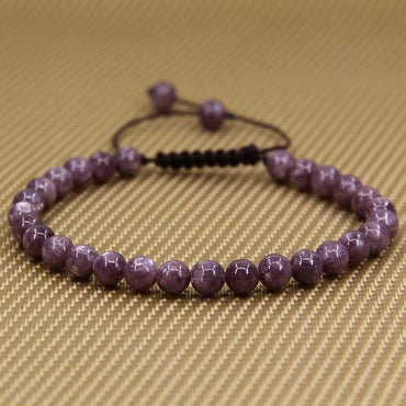 Natural A Grade Lepidolite Lithium Mica Gemstone 6mm Round Beads Adjustable Bracelet 7inch Unisex
