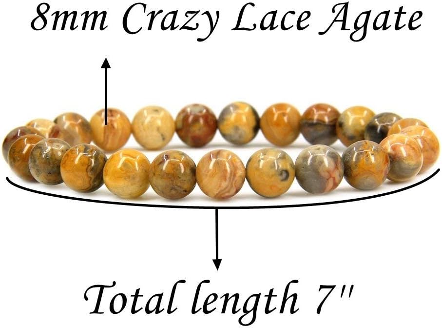 Natural Crazy Lace Agate Gemstone 8mm Round Beads Stretch Bracelet 7inch Unisex