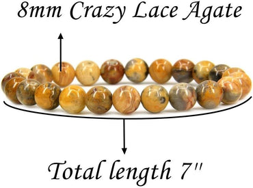 Natural Crazy Lace Agate Gemstone 8mm Round Beads Stretch Bracelet 7inch Unisex