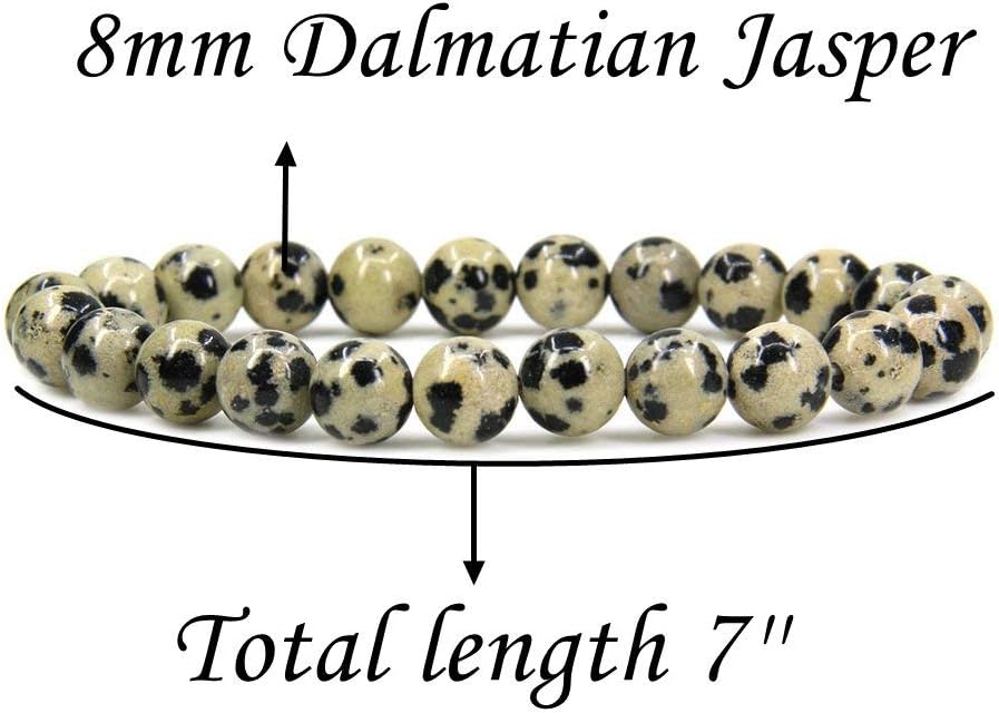 Natural Dalmatian Jasper Gemstone 8mm Round Beads Stretch Bracelet 7inch Unisex