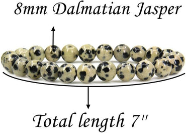 Natural Dalmatian Jasper Gemstone 8mm Round Beads Stretch Bracelet 7inch Unisex