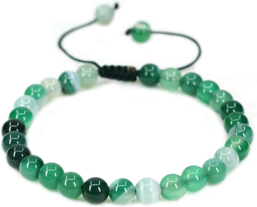 Angelstones Handmade Gemstone 6mm Green Banded Agate Round Beads Adjustable Braided Macrame Tassels Chakra Reiki Bracelets 7-9 inch Unisex