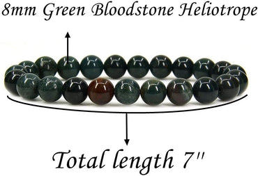Natural Green Bloodstone Heliotrope Gemstone 8mm Round Beads Stretch Bracelet 7inch Unisex