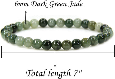 Angelstones Natural Dark Green Jade Gemstone 6mm Round Beads Stretch Bracelet 7inch Unisex