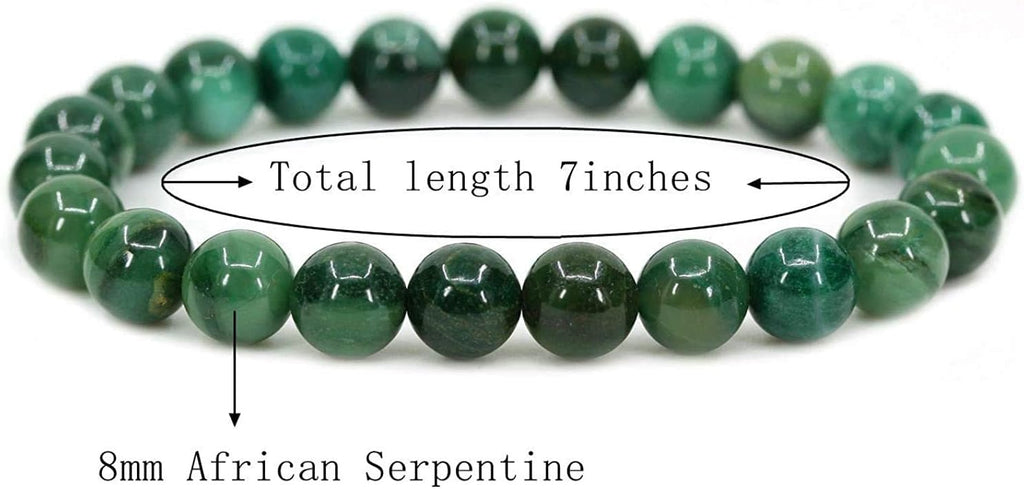 Natural African Serpentine Gemstone 8mm Round Beads Stretch Bracelet 7inch Unisex