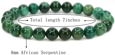 Natural African Serpentine Gemstone 8mm Round Beads Stretch Bracelet 7inch Unisex